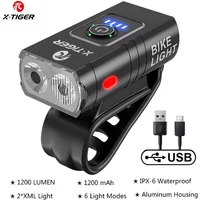 X-TIGER USB Rechargeable Road Bike Headlight LED 1200 Lumen MTB Rainproof Bike Light Flashlight 1200 MAh Bike Headlight