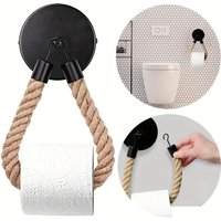 1pc Hemp Rope Self-Adhesive Wall Mounted Toilet Paper Holder - Towel Storage Rack for Home Use
