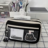 Black Cat Pencil Case Large Capacity Multi-layer Pen Bag with DIY Stickers for Students Girls Boys School Stationery Organizer
