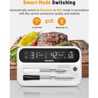 INKBIRD INT-12-BW Dual-mode BBQ Thermo (WiFi/Bluetooth), Long/Short Probes, IP67 Waterproof, 80-Min Data Storage, for Grill/BBQ