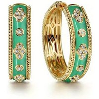 Ethnic Gold Color White CZ Hoops Women's Earrings Geometric Carving Pattern Party Daily Wear