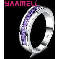925 Sterling Silver Color Amethyst Promise Ring for Woman Crystal Stone Wedding Engagement Accessories Nice Gift Jewelry