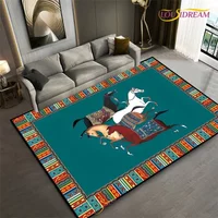 JY01Fashion Ethnic Frame Carpet Horse Home Decor Rectangle Room Rug Black Green Orange Living Room Bedroom Bedside Floor Table@1