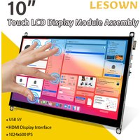 LESOWN 10 inch Monitor HDMI Small LCD Smooth Responsive Touchscreen IPS 1024x600 10.1 inch Display with Dual Speakers Drive Free