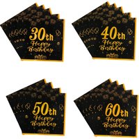 20pcs/bag 30th 40th 50th 60th Birthday Napkins Black and Gold Anniversary Napkins Cheers to 50 Years Disposable Party Napkins