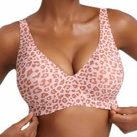 2PCS Women's Plus Size Leopard Print Seamless Wire-Free Bra Full Cup Comfortable Breathable Soft Support Bra Plus Up