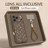 Colorful Little Hearts Print Lanyard Phone Case For iPhone 17 Pro Max 16 14 15 17 12 13 Pro Max Air 16e 11 TPU Wrist Strap Cover