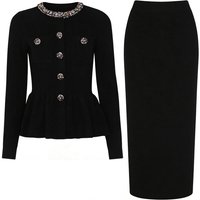 25298 High Quality Spring and Autumn New Style Fashion Exquisite Complex Nail Diamond Knitted Top cardigan+midi skirt Women Set