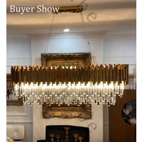 Gold Crystal Chandelier Lighting For Dining Room Modern Hanging Lamp For Kitchen Island Bar Oval Chrome Hanging Light Fixture