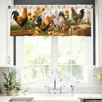 Vintage Rooster Sunflower Short Curtain 45x140cm Polyester Farmhouse Theme Window Short Topper for Living Room Home Decor
