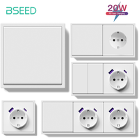 BSEED Mechanical 1/2Gang Wall Light Switch 1Way Plus EU Socket With 20W Fast Charging Type-c USB Ports White No LED Light