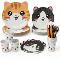 50PC Cute Cat Pattern Paper Tableware Disposable Party Tableware Camping Picnic Bachelorette Party Graduation and Birthday Party