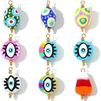 3pcs/Lot Coloured Glaze Stainless Steel Turkey Eye Necklace Pendant Round Beaded DIY Earring Charms Women Lampwork Glass Jewelry