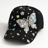 Shiny luxury style heavy-duty full-diamond butterfly three-dimensional decorative baseball cap - perfect for dates and parties