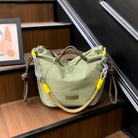 Casual Drawstring Shoulder Bag, Contrast Webbing Crossbody, Vintage Multi-pocket Large Tote, For Outdoor Hiking & Daily Commute