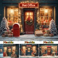 Mocsicka Christmas Night Post Office Background Photography Santa's Gift Workshop Red Mailbox Backdrop Winter Kids Family Photo