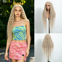FREEDOM 34 Inch Long Curly Hair Synthetic Lace Front Wigs For Women Pre-plucked Ombre Brown Blonde Ginger Daily Use Lace Wig