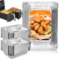 50/100 Pcs 1100 ml Aluminum Foil Trays Non-stick Rectangular Baking Pan Heat Resistant Foil Containers for Air Fryer Take Out