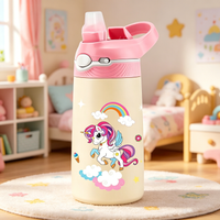 400ML Unicorn Kids Insulated Water Bottle BPA FREE Vacuum Tumbler 316 Stainless Steel Leak Proof Kids Thermos Cups with Straw