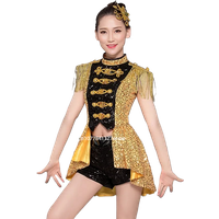 New Women's Jazz Dance Costume with Sequins, Tailcoat Tassel, Female Adult Exposed Navel Dance Performance Costume Set