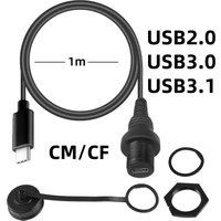 1m/3ft USB C Extension Cord with Waterproof Kit Type-C Male To Female Panel Flush Mount Cable for Car Boat Motorcycle Dashboard