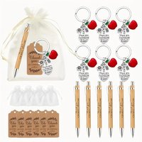 Teacher Appreciation Gift Set 24pcs 6sets Bamboo Pen Keychain Thank You Card Bag for School Graduation Retirement Holiday