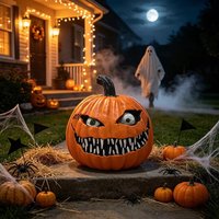 Ozdoba w kształcie dyni na Halloween, wykonana z żywicy, z przerażającymi, asymetrycznymi oczami – dekoracyjna figurka idealna do domu z duchami, na imprezy cosplay, karnawałowe i inne przyjęcia, a