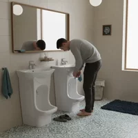 Lavabo en céramique de style moderne, petit lavabo ovale sur piédestal, avec robinet monotrou, pratique pour le Wudu