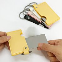 Stainless Steel Shatter-Proof Ultra-thin Cosmetic Mirror With Keyring Portable PU Leather Sleeve Pocket Card Mirror Makeup