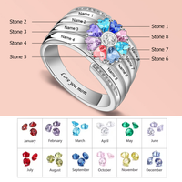 Dascusto Custom Engraved Name Rings Personalized Family Name Ring With Heart-Shaped Birthstone Rings For Women Mother's Day Gift