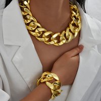 2pcs Set Exaggerated Cuban Chain Necklace and Bracelet Set for Women Gold Color Chunky Chain Collares Vintage Choker Jewelry Set