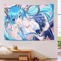 VIKAMA Cat-Ear Anime Tapestry, Cute Blue Twin-Tail Singer Polyester Wall Hanging, Anime-Style Bedroom Wall Decoration