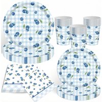 New Refreshing Blueberry Themed Disposable Tableware, Paper Cup Plates, Napkins, Tablecloths, Children's Birthday Party Supplies