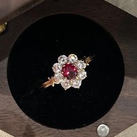 Retro luxury ruby oval flower rings for women high-end inlay full of diamonds classic ring with high quality banquet jewelry