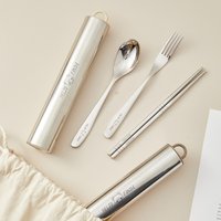 WORTHBUY Portable Cutlery Set With Storage Case 304 Stainless Steel Fork Spoon And Chopsticks Set Pull-out Camping Tableware Set