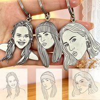 Trend Custom Your Sketch Portrait Photo Keychain Stainless Steel Character Picture Personalized Keyring for Friends Couples