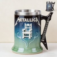 Metallica Retro Rock Electric Guitar Handle Beer Cup with Metal Texture Embossed Stainless Steel Liner for Bar And Home Personal