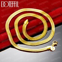DOTEFFIL 18K Gold 6mm Flat Snake Side Chain Necklace For Woman Man Charm Wedding Engagement Fashion Jewelry