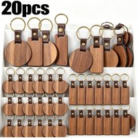 20/1pcs Wooden Keychain Leather Strap Unfinished Wooden Key Chain Blanks Laser Engraving DIY Key Tags Wood Crafts Gifts Natural
