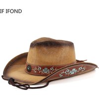 New Vintage Straw Hat Western Cowboy Hat Spring Summer Panama Sun Hats Retro Elegant Cowgirl Jazz Cap Sombrero Hombre