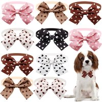 10PCS Heart Print Dog Bow Ties Adjustable Puppy Bowties Small Pet Bows Collars For Dogs and Cats Fashion Dog Grooming Supplies