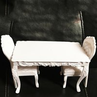 Miniature 1:6 Scale White Victorian Dining Table and Chair Set, Dollhouse Furniture, Decorative Accessories