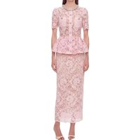 Elegant Diamond Studded Round Neck Lace Bubble Sleeve High Waisted Dress 2026 Summer New Fashionable Women'S Clothing