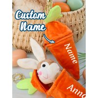 Custom Name Easter Carrot & Bunny Plush Keychain,Personalized Easter Decor Key Chain,Customized Reversible Plush Easter Ornament