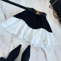Sweet Vintage A Line Bodycon Mini Skirt Contrast Pleated Hem Package Hip Skirt 2025 New Lady Spring Summer Harajuku Y2k Skirts