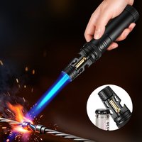 Silver Metal Jet Torch Lighter, Windproof High-Temperature Blow Torch, Refillable Butane Igniter for Camping BBQ Cigar