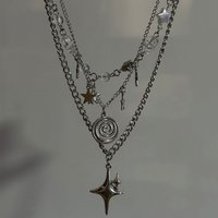 Stainless steel spiral pendant necklace / layered choker / star charm necklace / grunge cyber y2k fairycore subversive archive