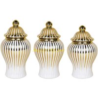 C4DF Ceramic Gingers Jar Striped Design Porcelain Vases with Lid Table Centerpieces Display for Weddings and Parties Decors