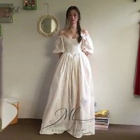 ML Simple Taffeta Wedding Dress Korea Photo Shoot Puff Sleeves Bridal Gown A line Floor Length 웨딩드레스 Customized