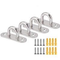 4 Pack 304 Stainless Steel Ceiling Pad Eye Plate U Hook Wall Mount Marine Hardware Staple Hooks Loop Metal Ring Hook Eyes